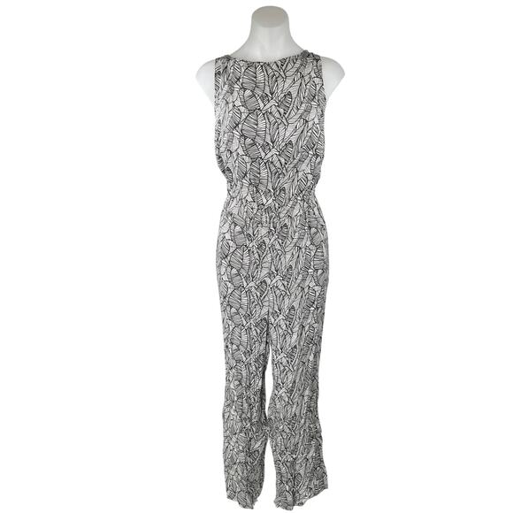 LOFT Pants - LOFT Black White Floral Print Sleeveless Cutout Back Wide Leg Romper Jumpsuit M